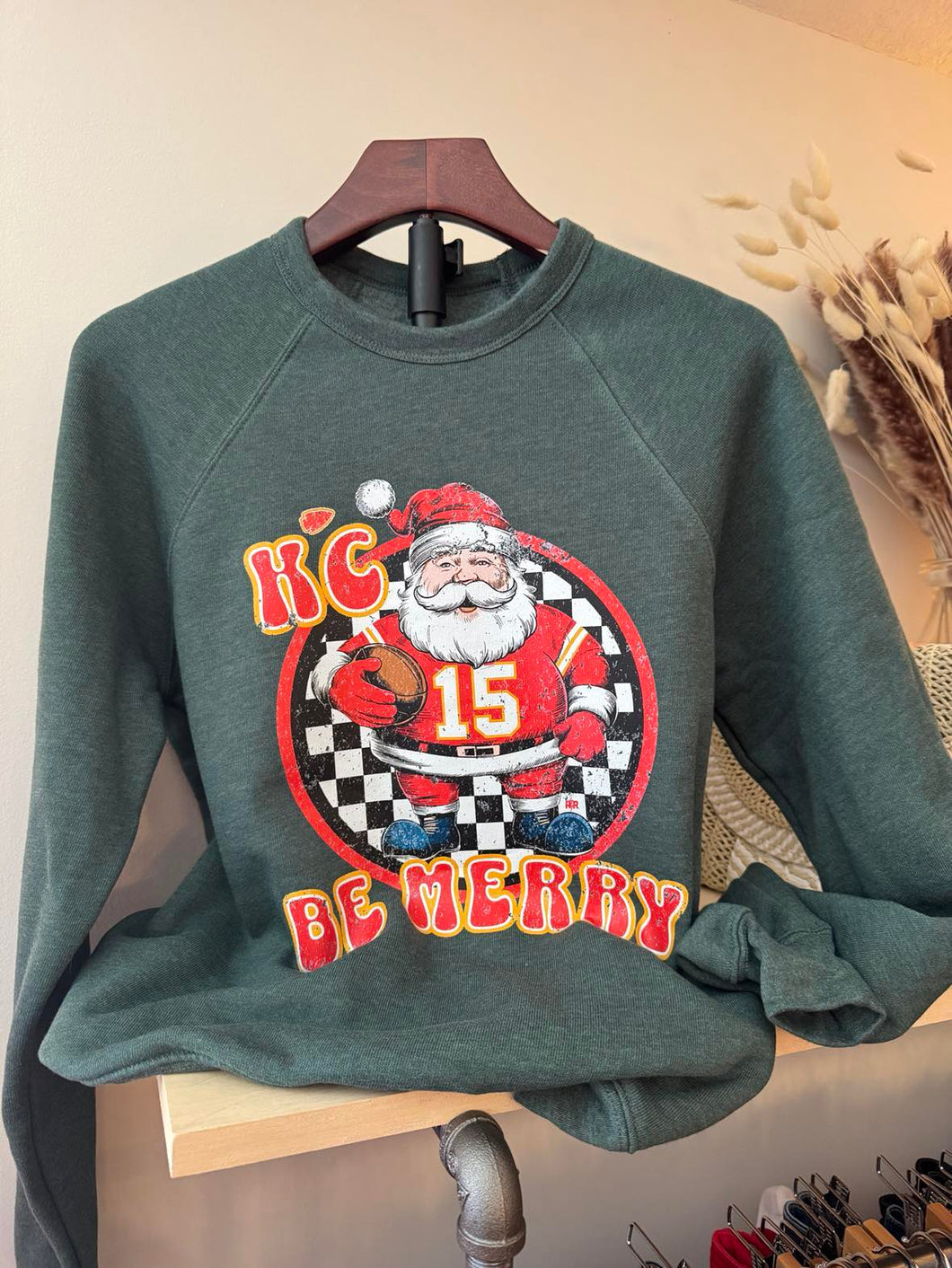 KC Be Merry B&W Checker Santa Sweatshirt