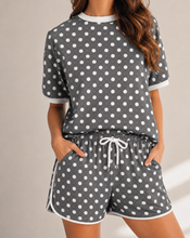 Load image into Gallery viewer, Charcoal Gray &amp; White Polka Dot Shirt and Shorts Set
