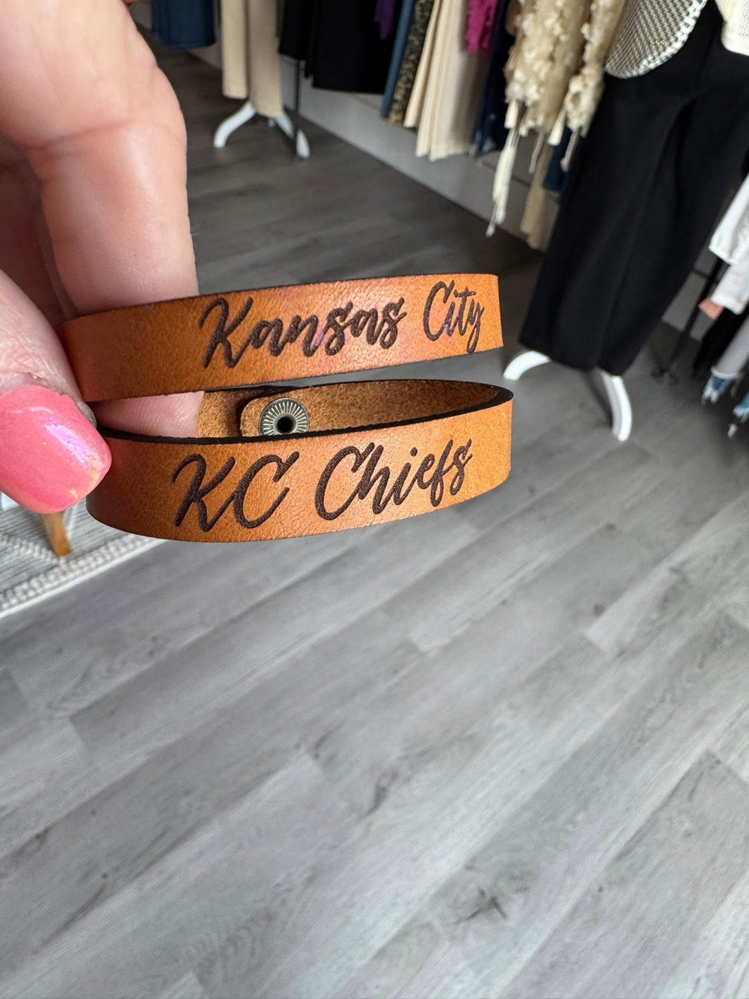 KC Chiefs Leather Snap Bracelet