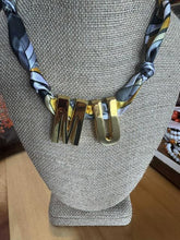 Load image into Gallery viewer, Yellow &amp; Black Scarf Necklace w/ Gold MU Letters
