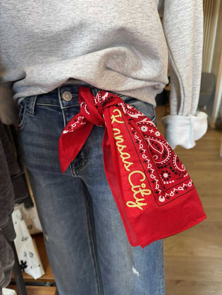 Red Kansas City Embroidered Bandana