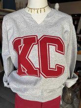 Load image into Gallery viewer, Red KC on Gray Sweatshirt w V-Cut Neck
