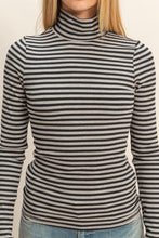 Load image into Gallery viewer, Black &amp; Gray Stripe Fitted Mock Neck
