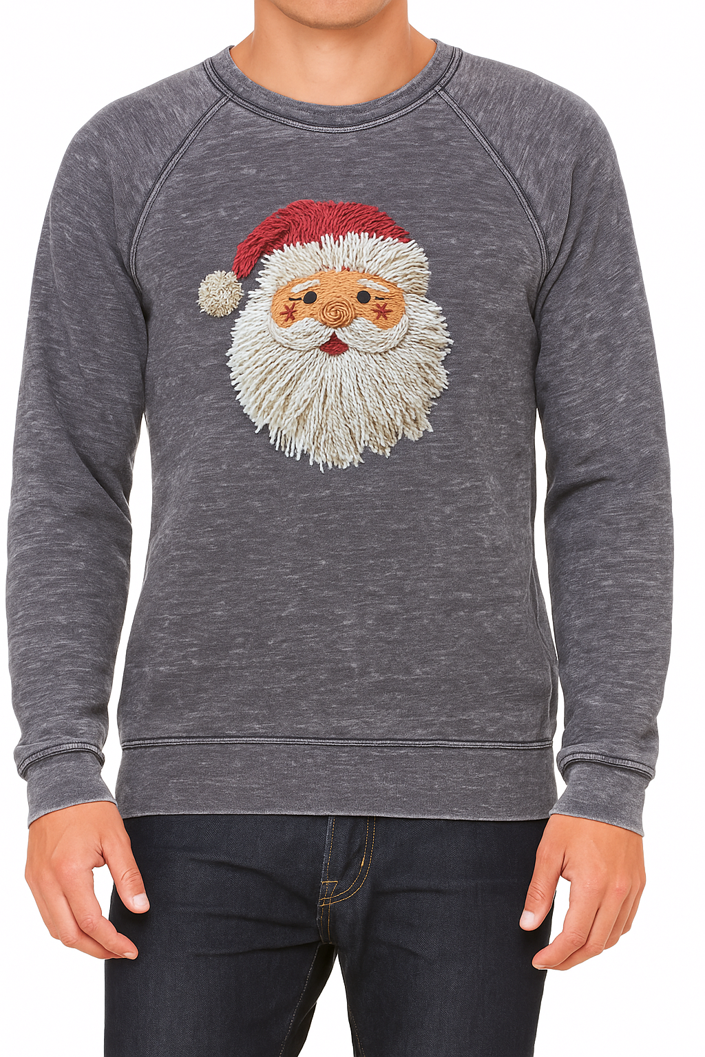 Faux Yarn String Santa Acid Wash SOFT Sweatshirt