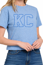 Load image into Gallery viewer, Blue KC Baseball Longer Crop T-Shirt
