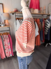 Load image into Gallery viewer, Orange &amp; White Stripe Short Sleeve Sweater
