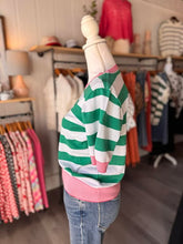 Load image into Gallery viewer, Green &amp; White Stripe Sweater w/ Pink Stripe Details
