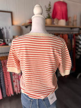 Load image into Gallery viewer, Orange &amp; White Stripe Short Sleeve Sweater
