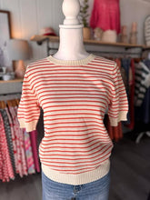 Load image into Gallery viewer, Orange &amp; White Stripe Short Sleeve Sweater
