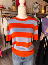 Load image into Gallery viewer, Orange &amp; Lavender Stripe Short Sleeve Sweater
