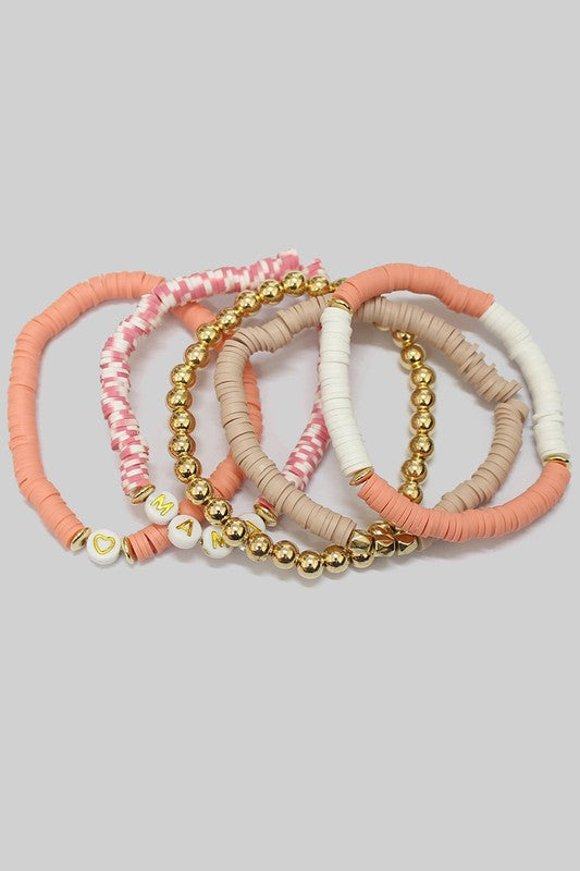 Pink 5 Piece Mama Bracelet Set