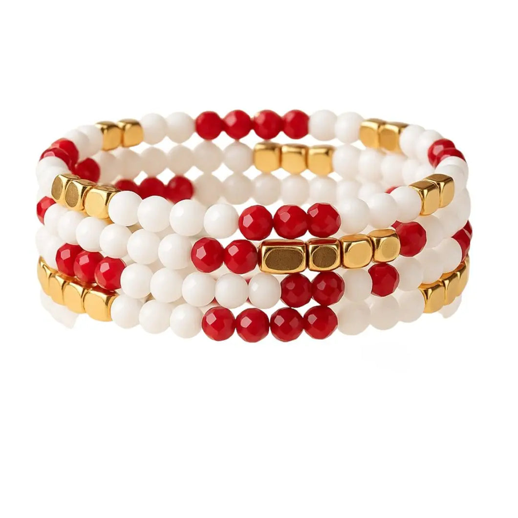 Red & White Bead Bracelet Set