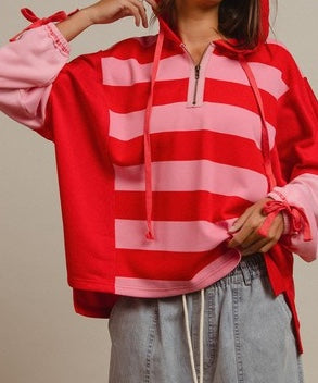 Red & Pink Stripe Hoodie