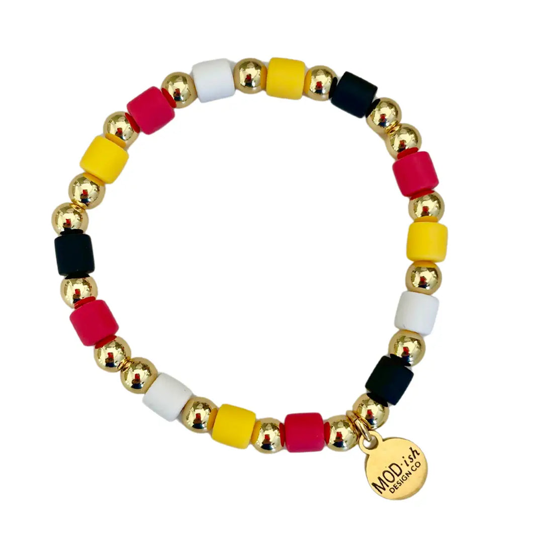 Red, Yellow, & White Beaded Bracelet