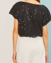 Load image into Gallery viewer, Black Sequin &amp; Pearl Boat Neck Shirt

