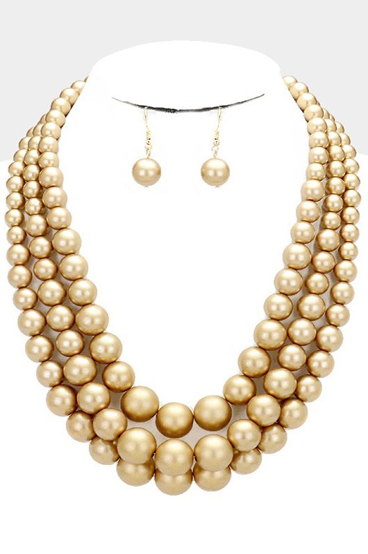 Gold Pearl Chunky 3-Layered Necklace