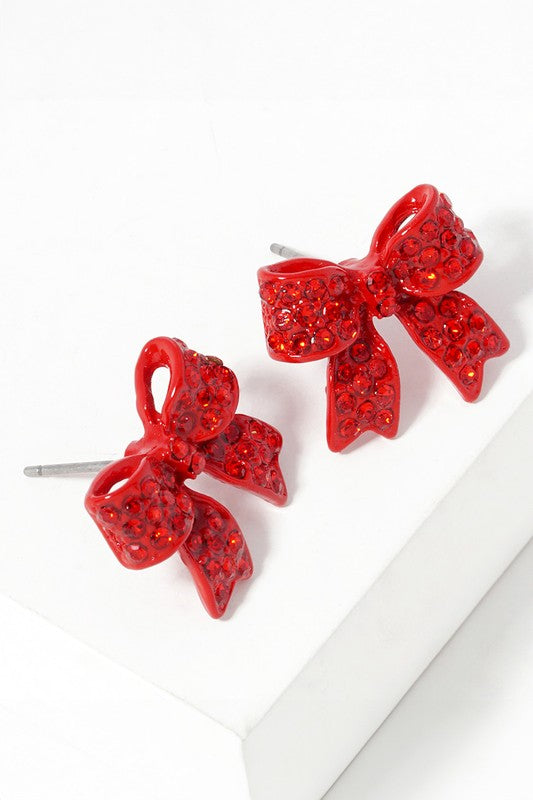 Red Pave Bow Post Earrings