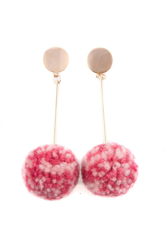Pink Pom Pom Drop Earrings