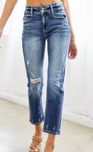 Load image into Gallery viewer, KanCan Dark High Rise Double Button Straight Jean
