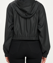 Load image into Gallery viewer, Black Faux Leather Hooded Jacket
