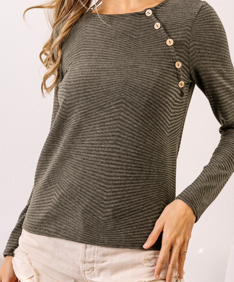 Olive Front Button Long Sleeve
