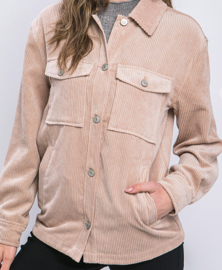 Khaki Corduroy Button Down  Shacket