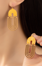Load image into Gallery viewer, Mustard Wood Arch Drop Earrings
