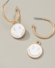 Load image into Gallery viewer, Smiley Face Charm Hoop Earrings
