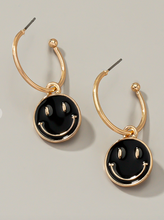 Load image into Gallery viewer, Smiley Face Charm Hoop Earrings
