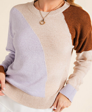 Load image into Gallery viewer, Lilac, Brown, Cream Color Block Sweater
