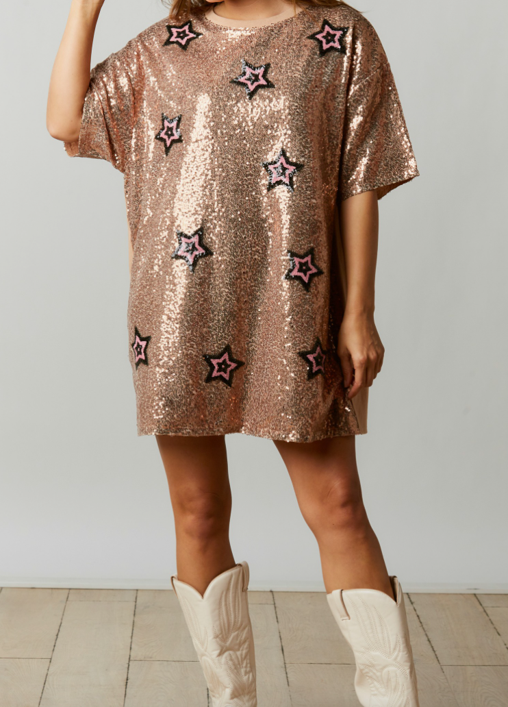 Taupe Sequin Star Mini Dress medium