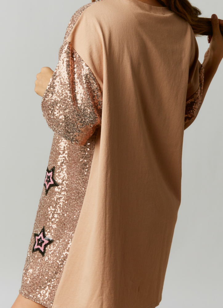 Taupe Sequin Star Mini Dress Medium Taupe Sequin Star Mini Dress Medium