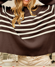 Load image into Gallery viewer, Mocha &amp; White Stripe Oversized Sweater
