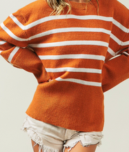 Load image into Gallery viewer, Mocha &amp; White Stripe Oversized Sweater
