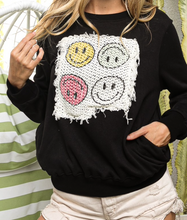 Load image into Gallery viewer, Black &amp; Smiley Face Patch Sweatshirt
