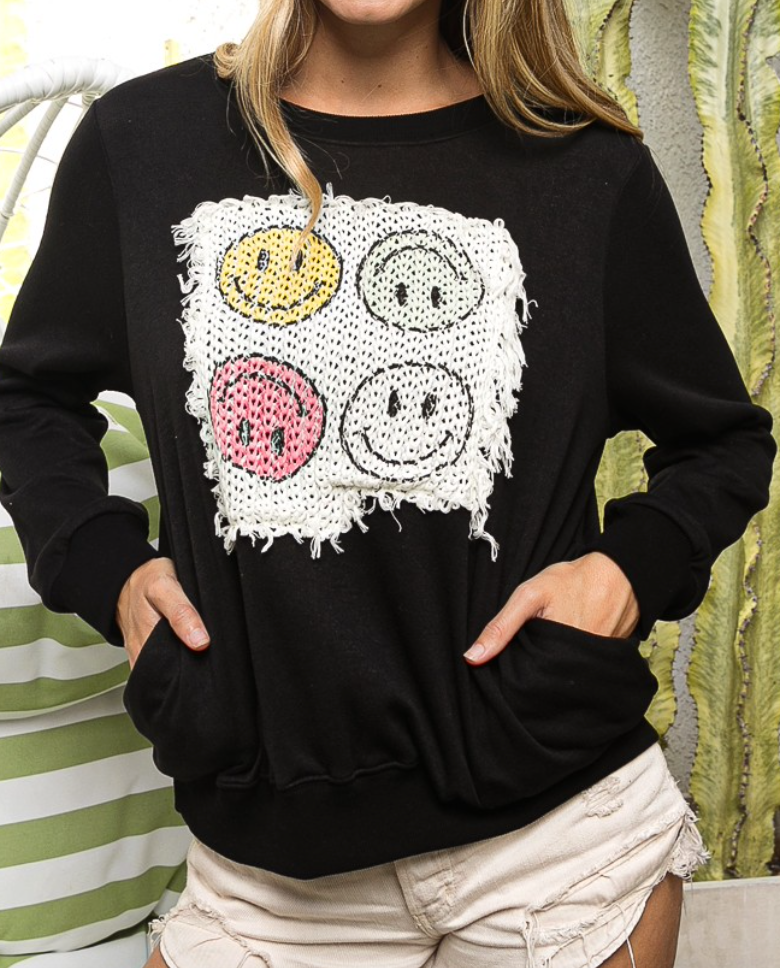 Black & Smiley Face Patch Sweatshirt