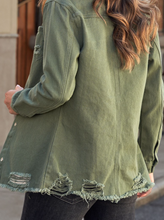 Load image into Gallery viewer, Green Distressed Denim Shacket
