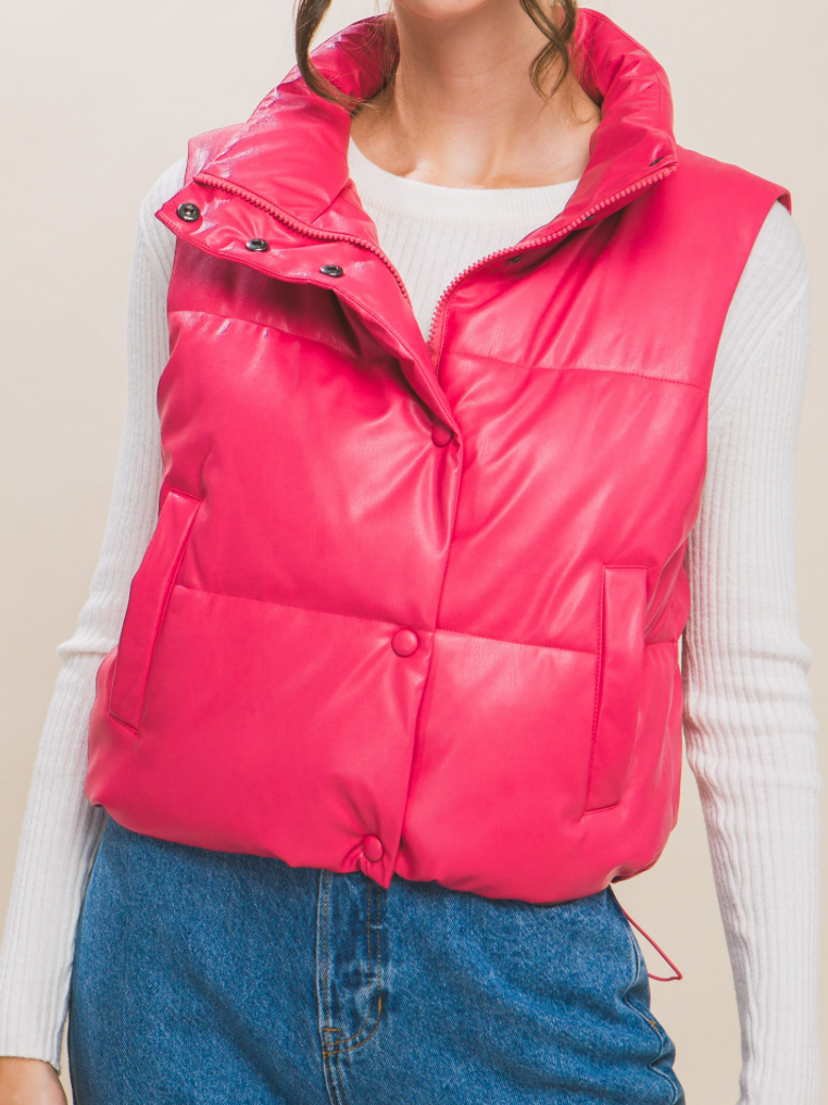 Fuchsia Padded Leather Vest