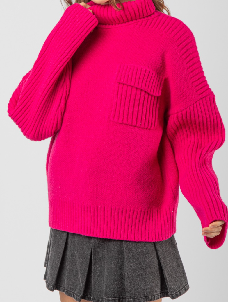 Hot Pink Mock Neck Sweater