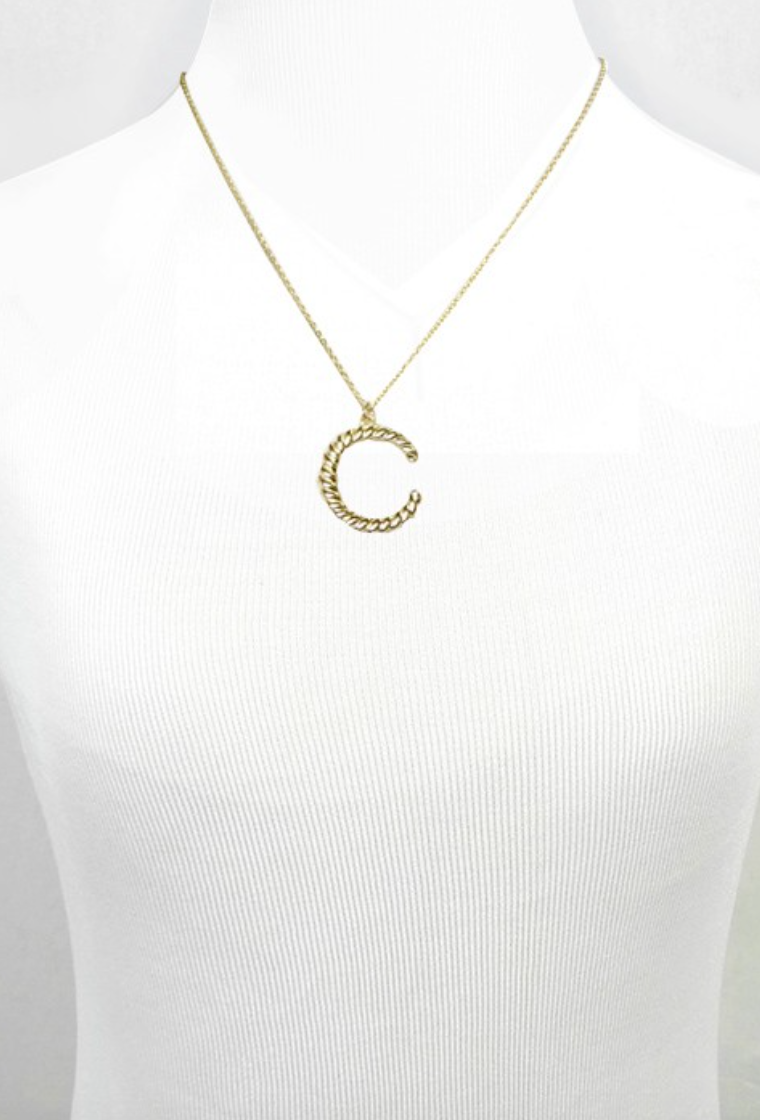 Gold Etched Initial Necklace