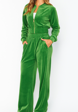 Load image into Gallery viewer, Green Velour Bomber Jacket &amp; Wide Leg Pants Set
