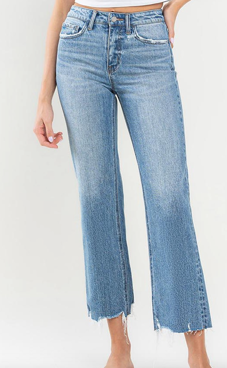 High Rise Frayed Hem Crop Jeans