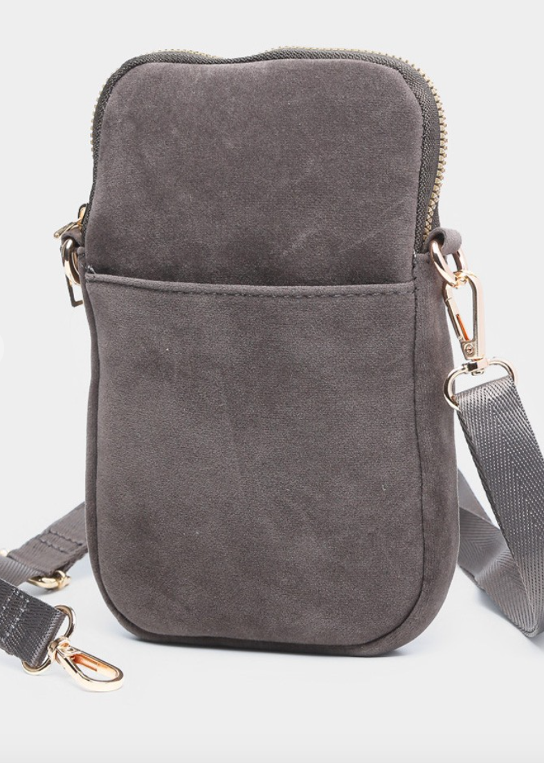 Gray Faux Suede Rectangle Crossbody