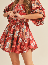 Load image into Gallery viewer, Brick Floral Bubble Sleeve Dress
