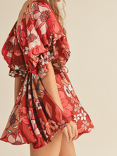 Load image into Gallery viewer, Brick Floral Bubble Sleeve Dress
