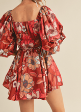 Load image into Gallery viewer, Brick Floral Bubble Sleeve Dress
