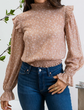 Load image into Gallery viewer, Mocha Floral Smocked Top
