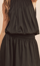 Load image into Gallery viewer, Black High Collar Smocked Waist Dress
