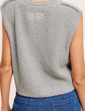 Load image into Gallery viewer, Gray V-Neck Button Cap Sleeve Sweater
