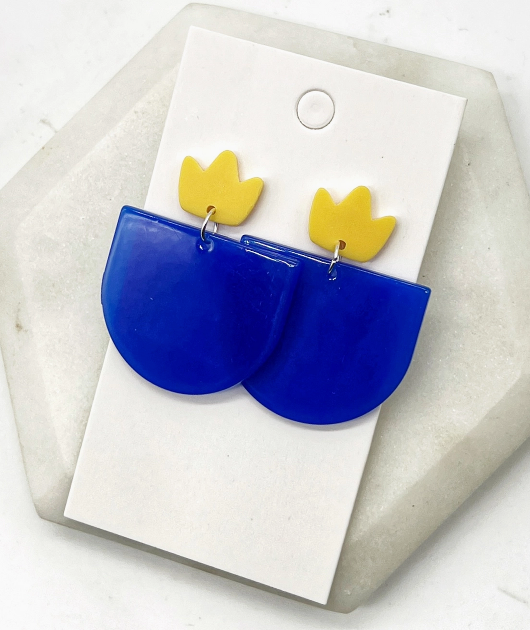 Royal Blue & Crown Dangle Earrings